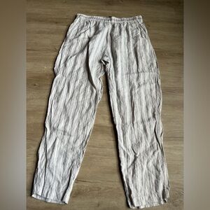 Tahari 100% linen Gray striped wide leg pant high rise SZ L